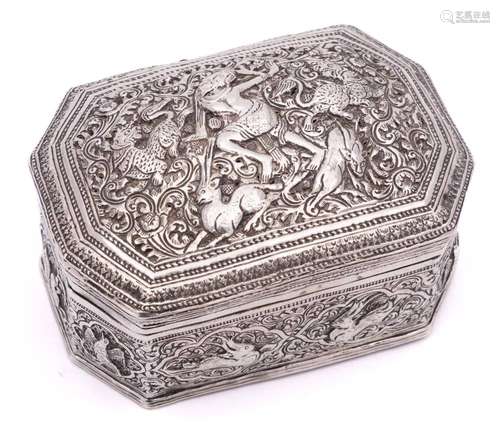 An Indo-Persian silver casket: of rectangular outline with c...