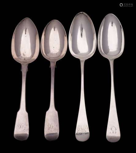 Four assorted Georgian and later table spoons, various maker...