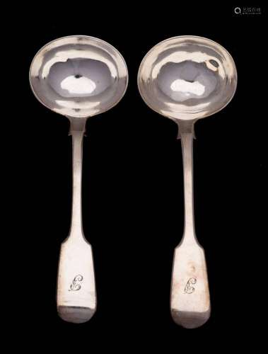 A pair of Victorian silver Fiddle pattern sauce ladles, make...