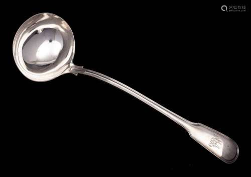 A Victorian silver fiddle and thread pattern soup ladle, mak...