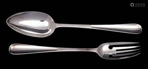 A pair of Victorian silver salad serving spoon and fork, mak...