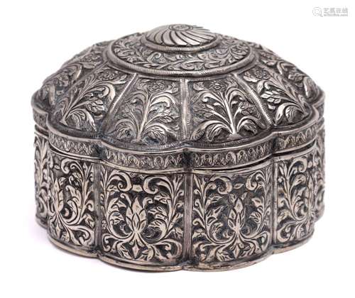 An Indian silver box and cover: of circular lobed form,