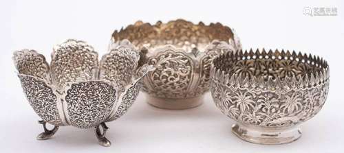 An Indian silver sugar basin: of circular form with embossed...