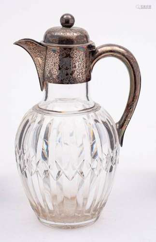 A Victorian clear glass and silver mounted claret jug, maker...