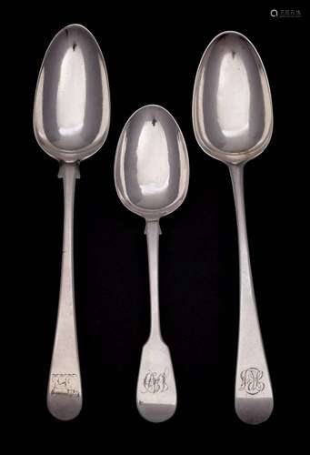 Two George III silver Old English pattern tablespoon and a V...