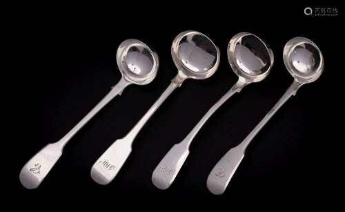 A pair of William IV silver Fiddle pattern sauce ladles, mak...