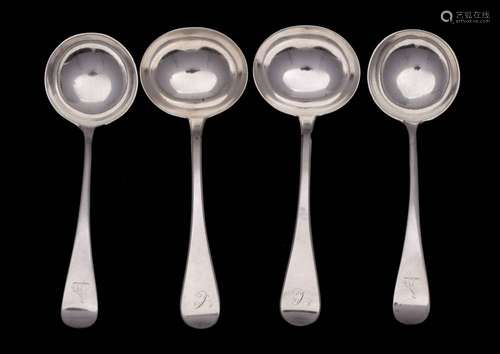 A pair of George III silver Old English pattern sauce ladles...