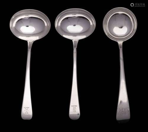 A pair of George III silver Old English pattern sauce ladles...