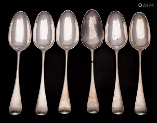 A set of six Georgian silver Hanoverian pattern tablespoons,...