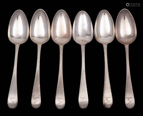 A set of six George III silver Old English pattern tablespoo...