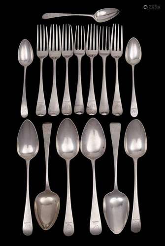 A matched silver Old English pattern part flatware service, ...