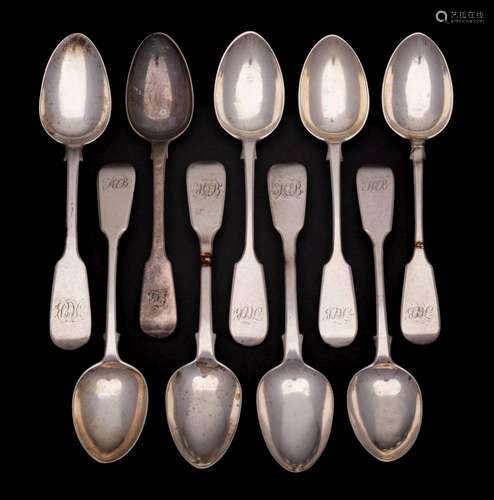 A collection of assorted Fiddle pattern teaspoons, various m...