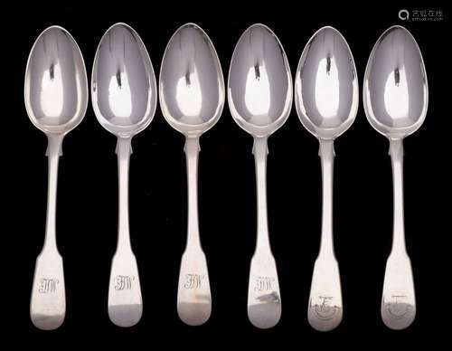 A set of five Victorian Scottish silver Fiddle pattern desse...