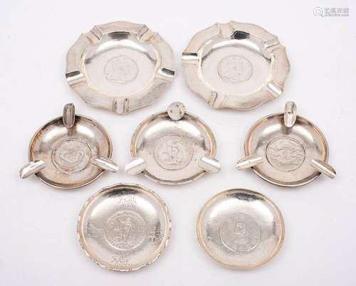 Two Edward VII Chinese silver ashtrays with Straits Settleme...