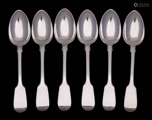 A set of six Victorian silver Fiddle pattern dessert spoons,...