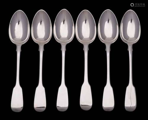 A set of six Victorian silver Fiddle pattern dessert spoons,...