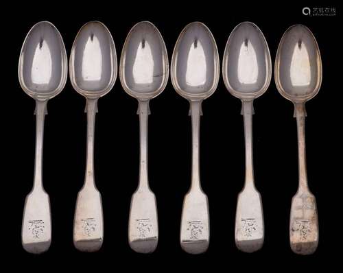 A set of six George IV silver Fiddle pattern teaspoons, make...