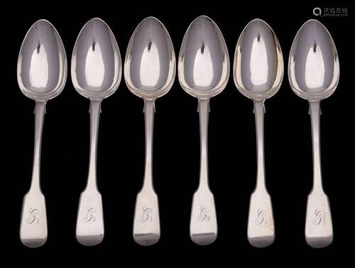 A set of six George IV silver Fiddle pattern dessert spoons,...