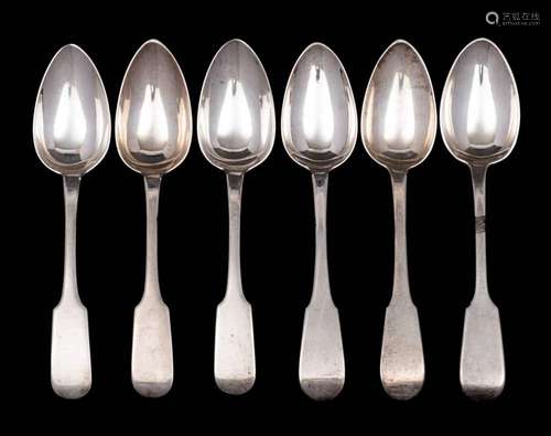 A matched set of six silver Fiddle pattern dessert spoons, v...