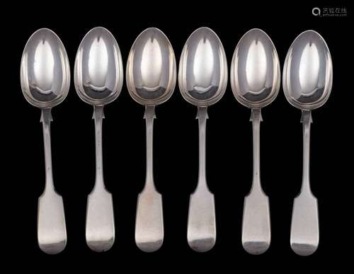 A set of six Victorian fiddle pattern dessert spoons, maker ...