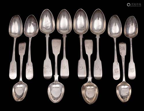 A set of six Victorian provincial silver Fiddle pattern teas...