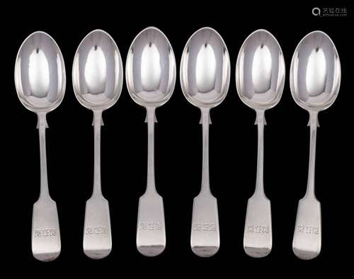 A set of six Victorian fiddle pattern dessert spoons, maker ...