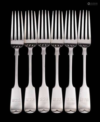 A set of six Victorian fiddle pattern table forks, maker GM ...