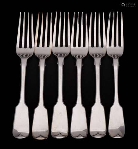 A set of six Victorian silver Fiddle pattern dessert forks, ...