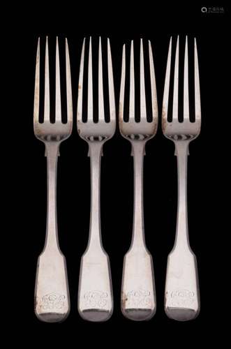 A set of four George III silver Fiddle pattern dessert forks...