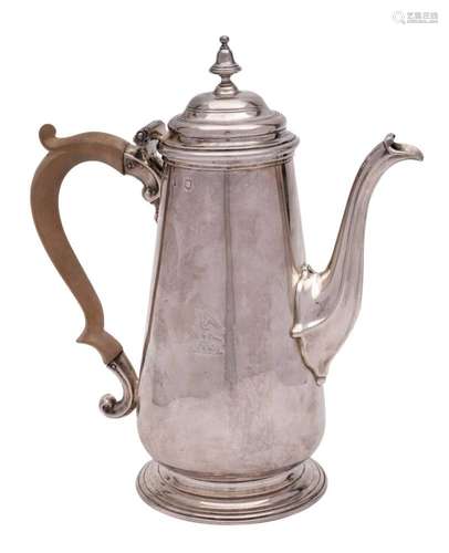 A George II silver coffee pot, maker CW probably Charles Woo...