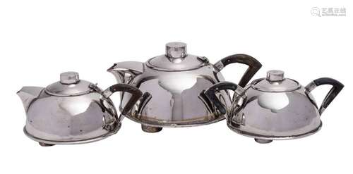 An Art Deco period electro-plated three-piece tea set: of do...