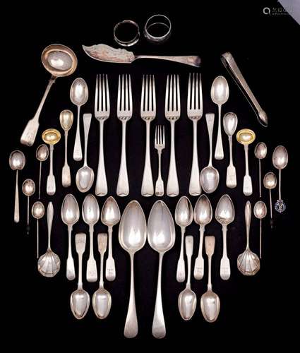 A mixed collection of silver flat wares, various makers and ...