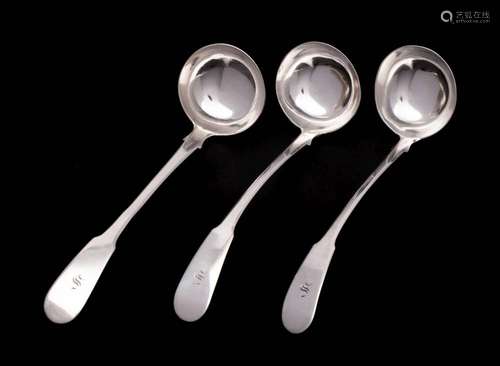 A set of three George III Scottish silver toddy ladles, make...