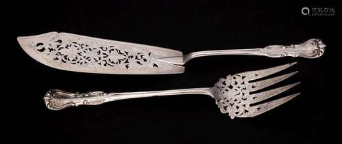 A pair of Victorian Devonshire pattern silver fish servers, ...