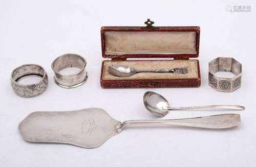 A mixed lot of silver wares: includes Swiss silver slice, th...