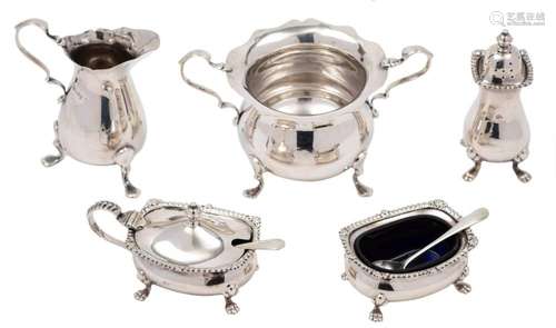 An Elizabeth II silver three-piece cruet set, maker Elkingto...