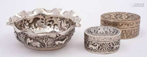 An Indian silver sugar basin: of circular form with embossed...