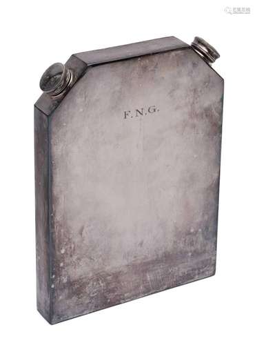 A silver plate double spirit flask: initialled of radiator d...