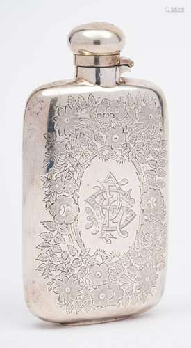 A Victorian silver hip flask, makers mark worn, Sheffield, 1...