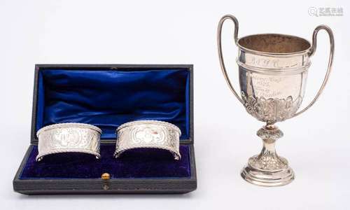 A George V silver twin handled trophy cup, maker Lee & W...