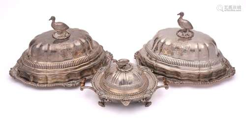 A pair of George III silver entree dishes and covers, maker ...