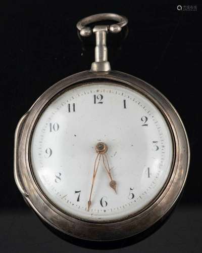 A Georgian silver pair-cased pocket watch: the movement havi...