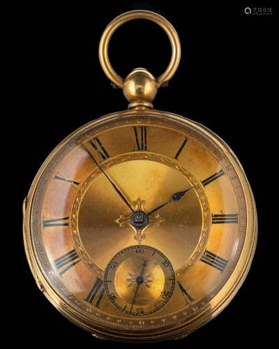 An 18ct gold open-faced key-wound pocket watch: having a pla...