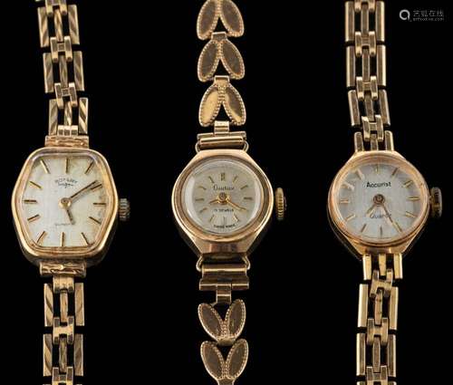 Audax, a 9 carat gold ladys wristwatch,: the white dial with...