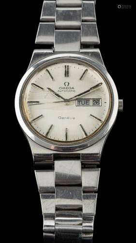 Omega, Geneve, a stainless steel wristwatch,: the silvered d...