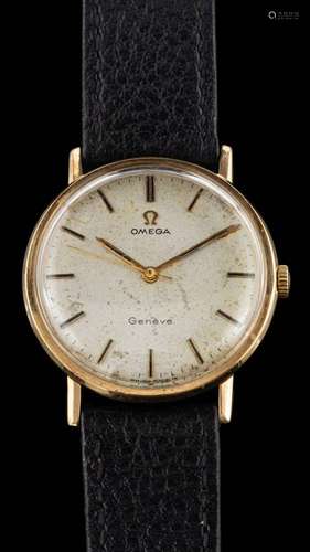 Omega, Geneve, a wristwatch,: the silvered dial with baton n...