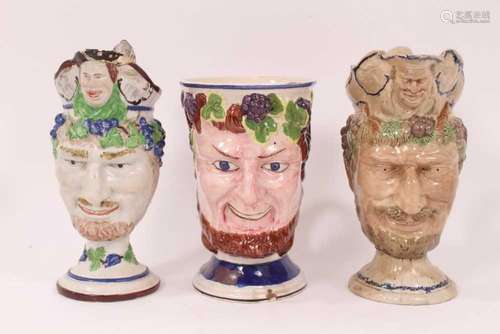 Three large early 19th century Staffordshire pottery Satyr-m...