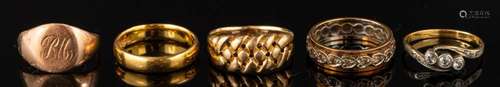 A 22 carat gold ring,: of plain polished form,