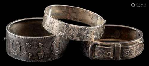 A late Victorian silver hinged bracelet by Jackson Brothers,...