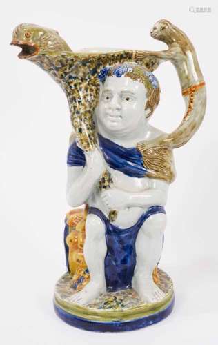 Prattware Bacchus & Pan jug, circa 1800, Bacchus shown s...